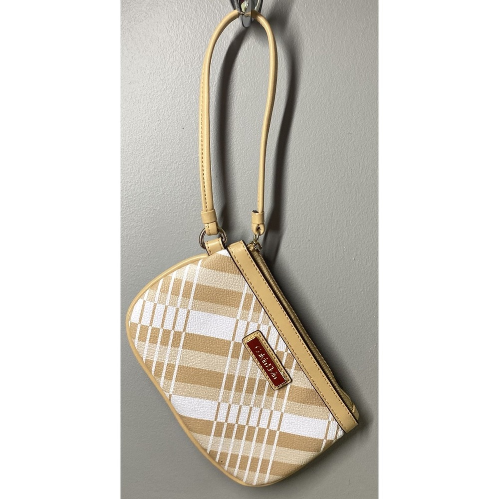 Calvin Klein Womens Beige & White Wristlet Bag Purse W/strap 4x7x1/2"